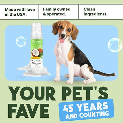 TropiClean Hypoallergenic Waterless Dog Shampoo | Dry Shampoo for Allergies & Sensitive Skin | Safe for Cats | Puppies & Kittens | No Rinse | 7.4oz