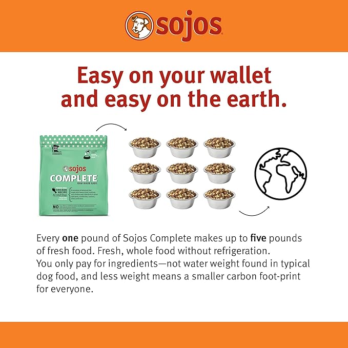 Sojos Complete Freeze Dried Raw Adult Dry Dog Food, Grain Free, Natural, Chicken Recipe, 7 lb Bag