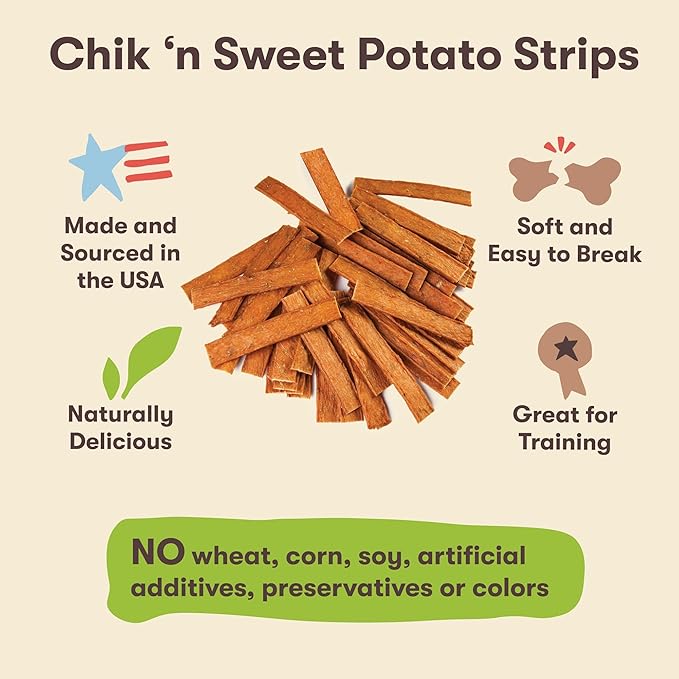 Pet 'n Shape Chik 'n Sweet Potato Strips Dog Treats– Made and Sourced in the USA- 14 Ounce