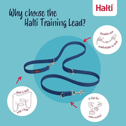Halti Training Leash - Multifunctional Double-Ended Dog Leash, Ideal for Anti-Pulling Dog Training. Lightweight & Durable. Suitable for Medium to Large Dogs & Puppies (Size Large, Cobalt Blue, 2m)