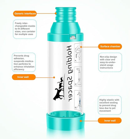 Pet Inhaler Spacer with Round Silicone Mask – Canine Aerosol Chamber for Dogs with a Respiratory Condition, Helps Medication Delivery, Includes 1 Mask Sizes