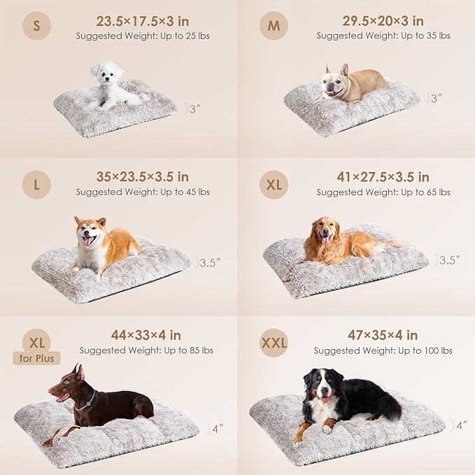 EHEYCIGA Fluffy Dog Crate Bed for Small Dogs, Plush Faux Fur Crate Pad, Calming Anti Anxiety Small Dog Bed, Washable Soft Warm Mat with Non-Slip Bottom, Brown