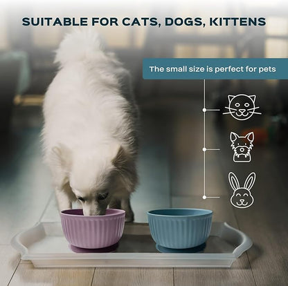 Cat Bowls with Suction Cup 400ml with Silicone Lid — Elevated Silicone Pet Dish with Non-Slip Bottom for Dry Food, Wet Food and Water — Silicone Water Bowl for Small Dog, Rabbit, Kittens (SoftGreen)