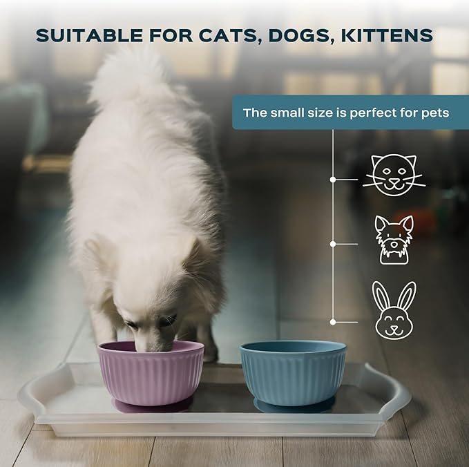 Cat Bowls with Suction Cup 400ml with Silicone Lid — Elevated Silicone Pet Dish with Non-Slip Bottom for Dry Food, Wet Food and Water — Silicone Water Bowl for Small Dog, Rabbit, Kittens (Terracotta)