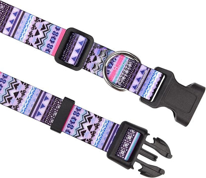 Mihqy Dog Collar with Bohemia Floral Tribal Geometric Patterns - Soft Ethnic Style Collar Adjustable for Small Medium Large Dogs(Purple Bohemia,L)