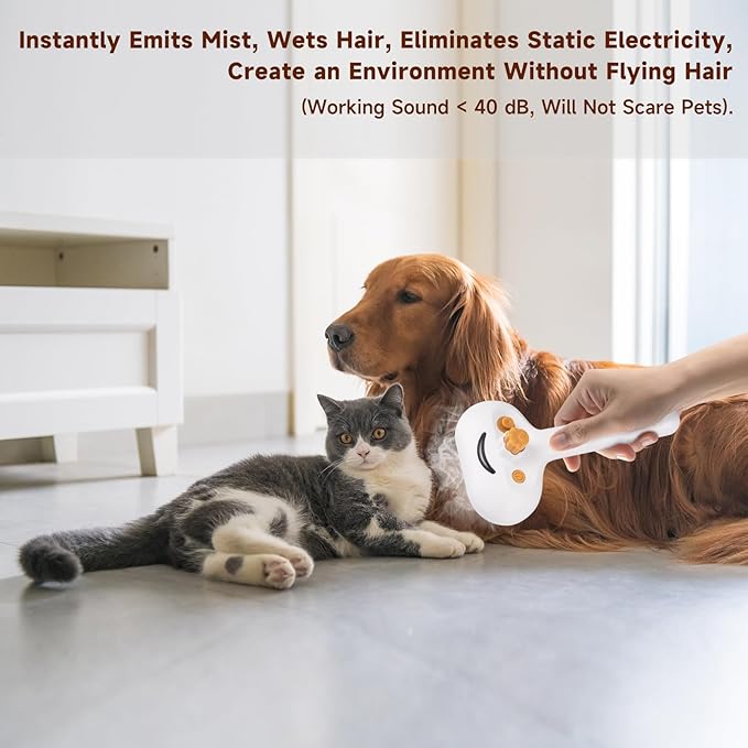 Pet Steam Brush for Dog & Cat – 3-in-1 Spray Hair Removal Comb for Shedding & Grooming, Softens Fur & Reduces Static – Water Brush for Long & Short Coats, Bath-Hating Pets, Includes Waterless Shampoo