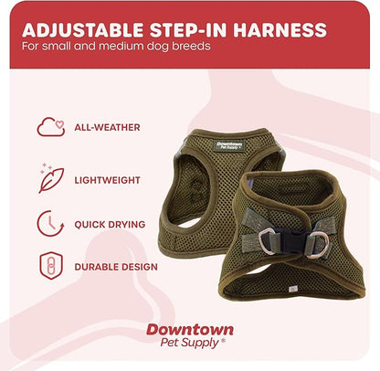 Downtown Pet Supply Step in Dog Harness for Small Dogs No Pull, Large, Hunter Green - Adjustable Harness with Padded Mesh Fabric and Reflective Trim - Buckle Strap Harness for Dogs