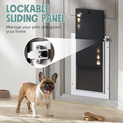 Cat Door Interior Door All Aluminum White 3 Flaps, for Exterior Door Small Cat Dog Doggy Doggie Door, Heavy Duty Pet Door, Insulation Flap, Lockable Closing Panel Telescoping Tunnel, Pets Up to 22lbs