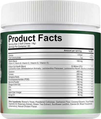 Probiotics for Dogs, Improve Itchy Skin Itchy Ears, Yeast Balance, Immune Support, Dog Probiotics (10 Billion CFU) for Dog Skin & Cost Care, Allergy Relief Chews + Vitamins Blend Chicken (120 Ct)