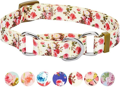 Blueberry Pet Spring Scent Inspired Rose Print Martingale Safety Training Dog Collar, Ivory, Medium, Heavy Duty Adjustable Collars for Dogs