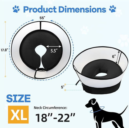 2-in-1 Upgraded Inflatable Dog Cone Collar with Detachable Anti-Licking Shield, Soft Adjustable Elizabethan Collar for Dogs After Surgery (XL, Black)