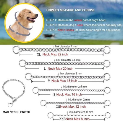 Dog Choke Collar Slip P Chain,Heavy Duty Metal Training Choke Collars, Adjustable Weather Proof Alloy Steel Chains for Small Medium Large Dogs