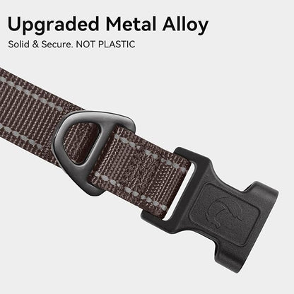 Joytale Reflective Dog Collar, Soft Neoprene Padded, Metal D-Ring, Nylon Pet Collar Adjustable for Medium Dogs, Brown, Medium