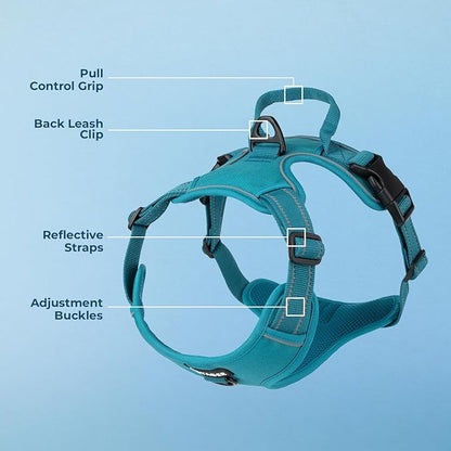 Voyager Dog Harness Dual Leash Attachment No-Pull Control Adjustable Soft but Strong Pet Harness for Medium and Large Dogs with 3M Reflective Technology - Turquoise, M (Chest: 20-25") (Pack of 3)