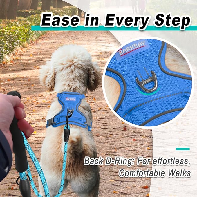 BARKBAY Dog Harness No Pull Mesh for Small Dogs - Adjustable, Reflective, Comfortable, No Choke, Heavy-Duty - Perfect for Outdoor Training, Walking, and Hiking - Strong & Durable - XS & Blue Mesh