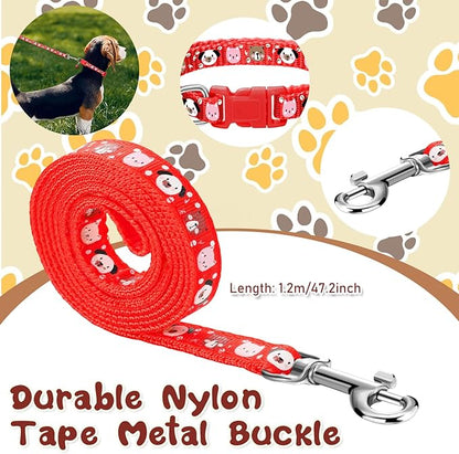 Amylove 48 Pcs Dog Collar and Leash Set, Polypropylene Adjustable Puppy Collars for Medium Dogs Small Pet Puppy Walking Training with Hook and Buckle(Vivid Color,Animal Pattern)