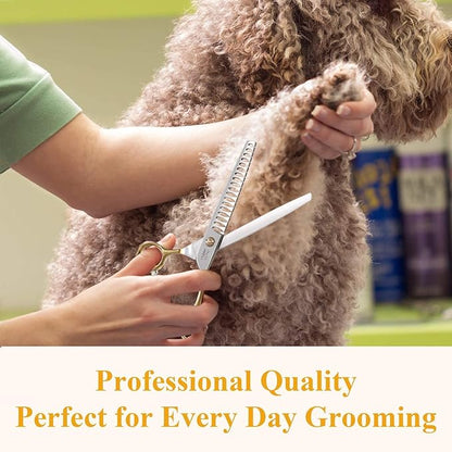 JASON Dog Grooming Chunkers Shears - Dogs Cats Grooming Texturizing Blending Thinning Scissor Pets Trimming Kit Sharp Gold Shear for Right Handed Groomers Christmas Gift 7"