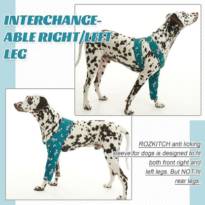 ROZKITCH Dog Sleeve to Prevent Licking for Front Right Left Leg, Pet Prevent Licking Wound Elbow Protector, Dog Recovery Suit Cone Collar Alternative for Sprain ACL CCL Arthritis Joint Care Zebra L