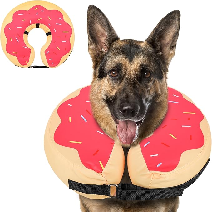 MIDOG Soft Inflatable Dog Cone, Donut E-Collar Alternative for After Surgery, Prevents Licking, Allowing Normal Eating & Vision, Comfortable Recovery Collar for Small Medium Large Dogs & Cats, Pink-L+