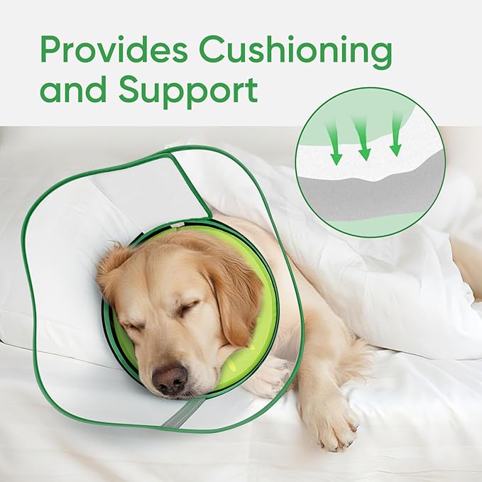 Sponge Dog Cone Collar, Dog Recovery Collar Alternative with Detachable High Clear Shield, Adjustable Soft Neck Cone for Small Medium Large Dogs, Stop Licking After Surgery (Kiwi,XXL)