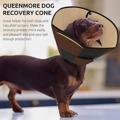 Queenmore Dog Cones for Large Dogs, Soft Dog Cone for Large Breeds, Cone for Dogs After Surgery, Adjustable Elizabethan Collar for Pet to Prevent Licking Wounds, Brown L