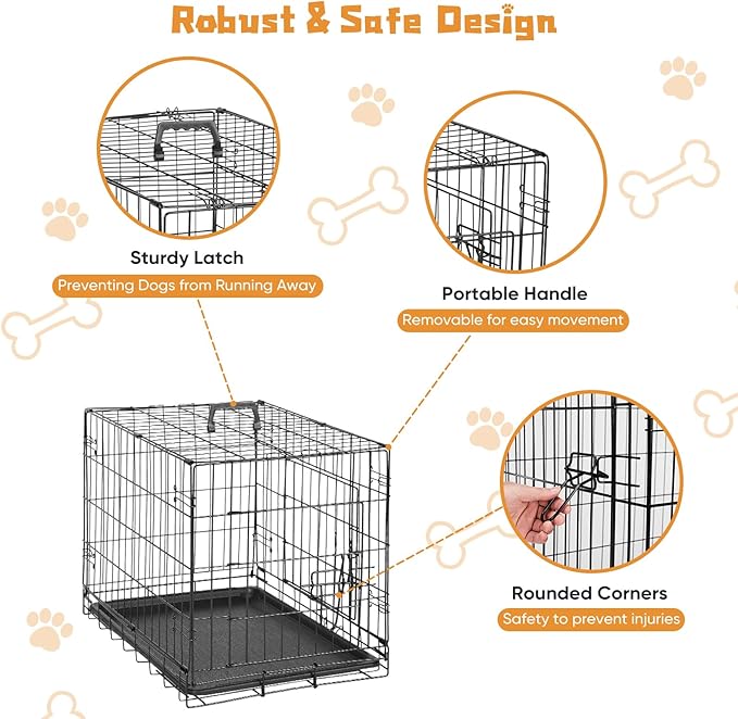Dog Crate, Small 24 Inch Single Door Portable Puppy Dog Cage, Metal Wire Pet Kennel with Secure Lock, Leak-Proof Pan Tray, Foldable Design for Small Dog Indoor Training and Outdoor Trave