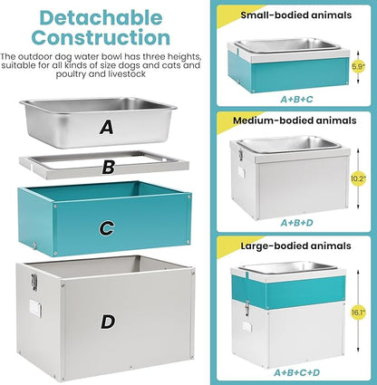11L Automatic Dog Water Dispenser for Large Dogs Stainless Steel Bowl and Dog Food Storage Container (11L)
