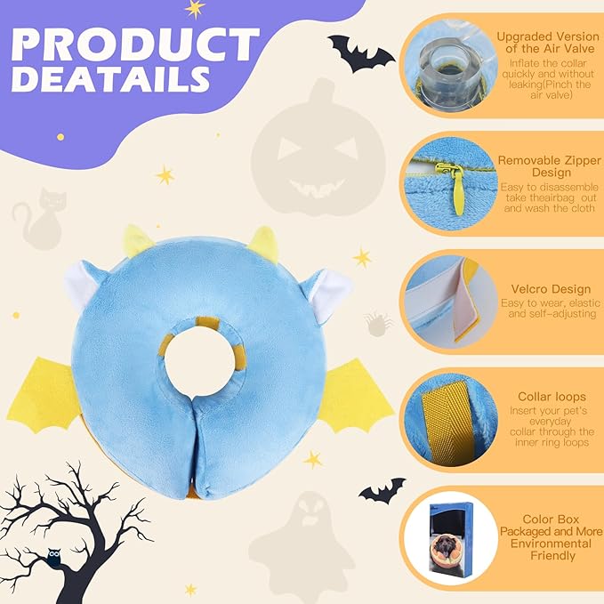 IEUUMLER Inflatable Recovery Dog Collar, Protective Donut Cone, Adjustable Soft Collar for Dog and Cat After Surgery Prevent from Biting & Scratching EU002 - Vampire L