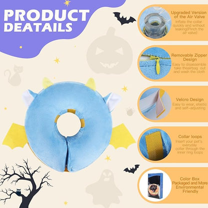 IEUUMLER Inflatable Recovery Dog Collar, Protective Donut Cone, Adjustable Soft Collar for Dog and Cat After Surgery Prevent from Biting & Scratching EU002 - Vampire L