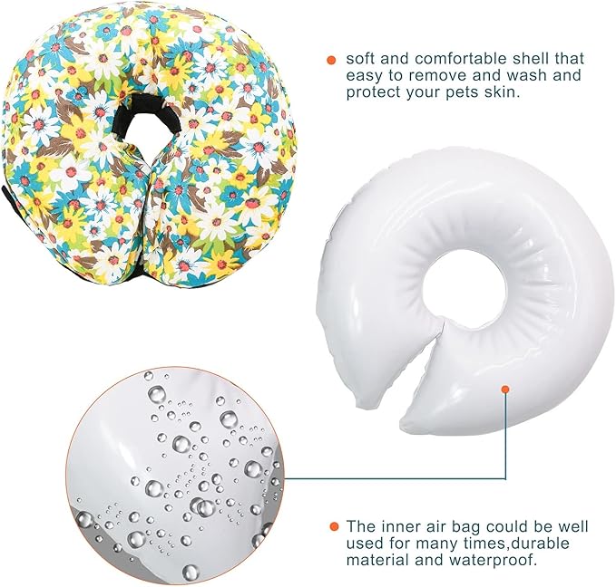 Protective Inflatable Collar for Dogs and Cats - Soft Pet Recovery Collar Does Not Block Vision, Prevents Pets from Touching Stitches, Wounds and Rashes (Floral - 2, Neck 9" - 12")