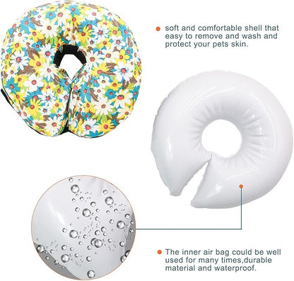 Protective Inflatable Collar for Dogs and Cats - Soft Pet Recovery Collar Does Not Block Vision, Prevents Pets from Touching Stitches, Wounds and Rashes (Floral - 2, Neck 6" - 8")
