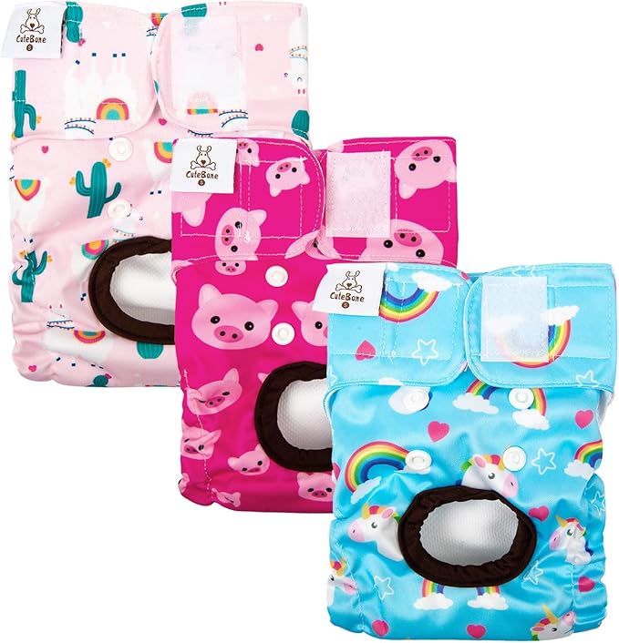 CuteBone Dog Diapers Female Washable Small Medium Large 3 Pack Reusable Doggie Diapers Puppy Period Pants for Doggy Heat Cycle Peeing D31XS