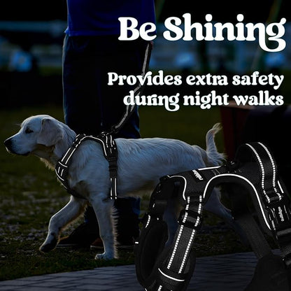 rabbitgoo Dog Harness for Large, No Pull Pet Harness with 3 Buckles, Adjustable Soft Padded Vest with Control Handle, Walking Reflective Pet Vest for Extra Large Dogs, Black, XL