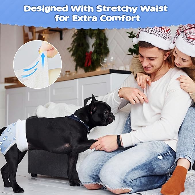 Ambreview Dog Diapers Female, Disposable Pulled Up Dog Diaper with Stretchy Waist, Super Absorbent 360° Leak-Proof Doggie Diapers for Female Puppy Dogs in Heat/Urinary Incontinence (10XS)