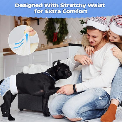 Ambreview Dog Diapers Female, Disposable Pulled Up Dog Diaper with Stretchy Waist, Super Absorbent 360° Leak-Proof Doggie Diapers for Female Puppy Dogs in Heat/Urinary Incontinence (100M)