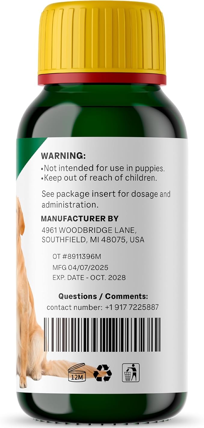 lvermect Dewormer Liquid for Dogs, Broad Spectrum for All Wormer, Digestive Cleanser Treatment, Hookworms, Lung Worms, Pin Worms, Round Worms