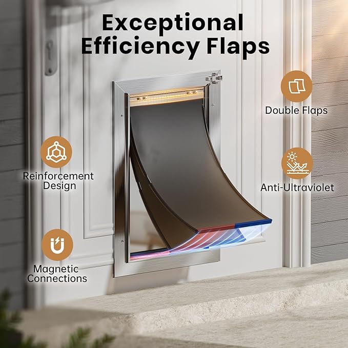 Dog Door for Door, Aluminum Alloy Pet Door, Heavy-Duty Doggy Door, Large Dog Door, Adjustable Tunnel, with Dual Magnetic Flaps & Closing Panel & Double-Sided Locks, Pet Up to 110 LBS