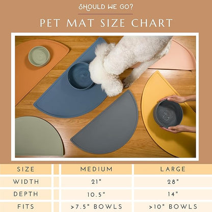 Should We Go - Waterproof Silicone Pet Food Mat - Non-Slip Spill-Proof Feeding Mat for Floors, Raised Edge Design, Easy-to-Clean Rubber Pad for Dog & Cat Bowls, 28" Across x 14" Deep, Large-Charcoal