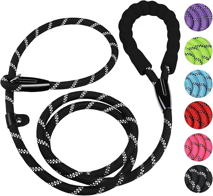 BOOEUDI Dog Leash, 5 FT Heavy Duty Dog Leashes, Durable Premium Quality Strong Training Rope Slip Leash with Comfortable Padded Handle and Highly Reflective Threads for Small Medium and Large Dogs