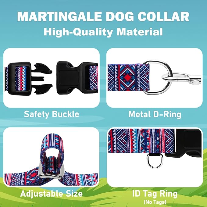 Martingale Collar for Dogs with Buckle No Pull Adjustable Nylon Limited Slip Training Dog Collars (Purple Tribal, Small)