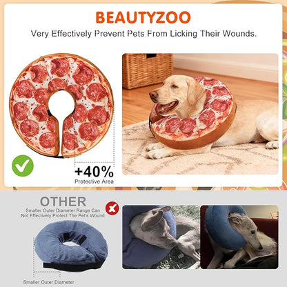BEAUTYZOO Dog Cone Alternative After Surgery for Large Medium Small Dogs, Soft Inflatable Cone Collar for Dogs Cats, Pet Neck Donut E Collar Dog Recovery Collars to Stop Licking, Pizza, XL