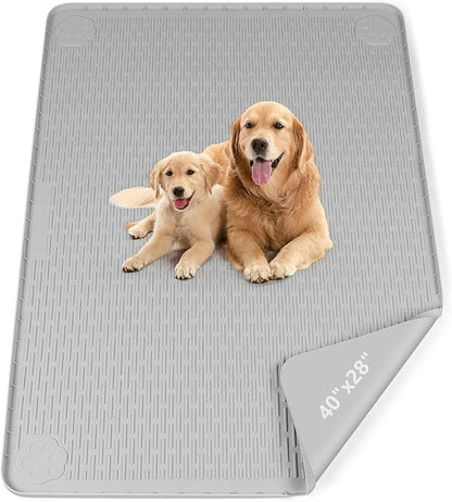 Pee Pads for Dogs, 40" x 28" Extra Large Reusable Dog Silicone Mat for Floor Protector, Washable Non-Slip Dog Training Pads for Potty Training (Light Grey)