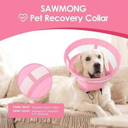 SAWMONG Soft Cone for Dogs – Small Dog Recovery Collar, Adjustable E-Collar to Stop Licking After Surgery (S, Pink)