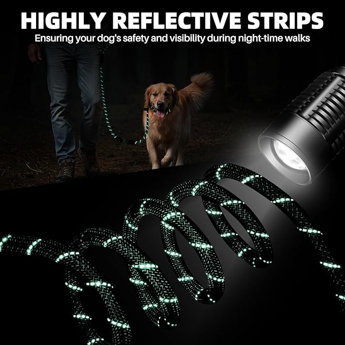 SlowTon Slip Lead for Dogs - Hands Free No Tangle Adjustable 4-6 FT 1/2” Rope, Heavy Duty Nylon Leash for Large Medium Dogs that Pull, No Pull Training Slip Leashes, 20-120lb, Green