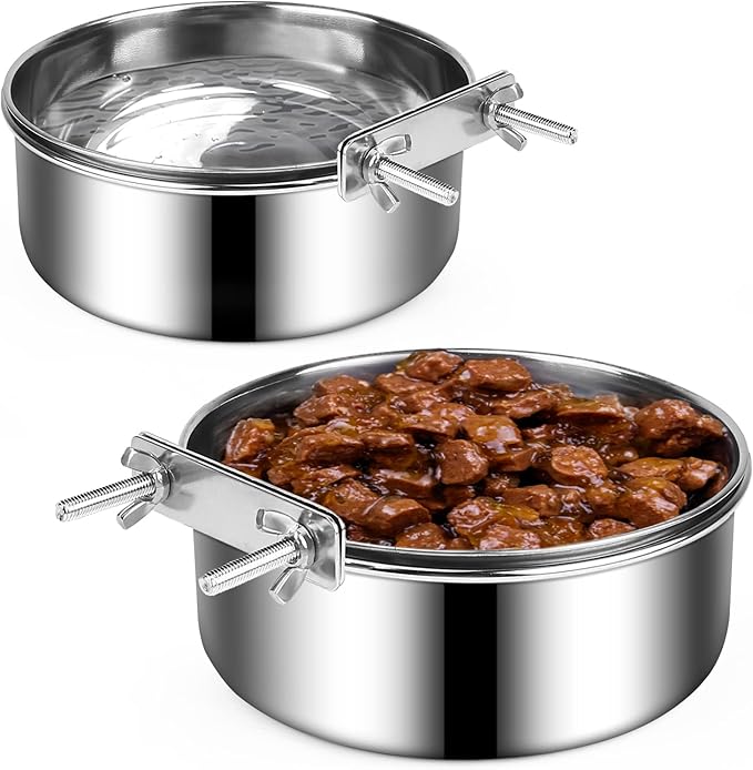 Dog Crate Water and Food Bowl, ShineMe Stainless Steel Dogs Bowls Hanging 2 Pack for Cage Crate Kennel, Spill Proof Dog Bowl for Medium and Small Sized Dogs Cats Pets (6.3 * 2.6” & 5.5 * 2.4”)