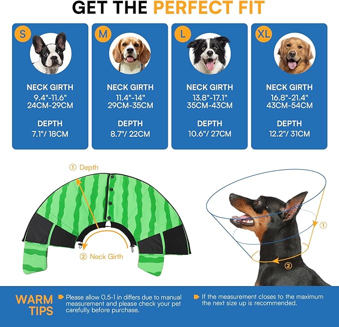 Queenmore Soft Cone for Dogs, Dog Cones for Large Dogs to Stop Licking, Dog Soft Cone, Elizabethan Collar for Pets, Alternative Pet Recovery Collar for Wound Healing, Watermelon L