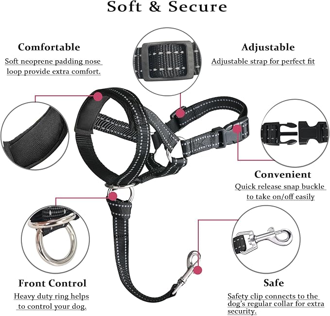 BARKLESS Dog Head Collar, No Pull Head Halter with Soft Padding, Reflective Soft Padded Snout Harness for Small and Medium Dogs