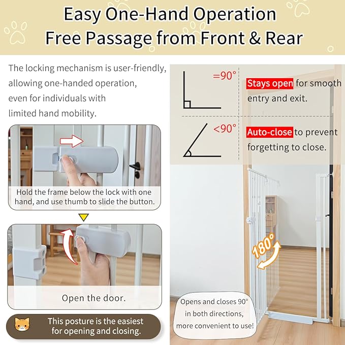 Lumizone Extra Tall Cat Gate 61.02" High Pressure Mounted Extra Wide 2025 New (17 Sizes) 1.37" Gap No Drilling Auto-Close One-Handed Operation Tall Pet Gate for Dogs(White, 61.02" H x 63.39"-67.71" W)