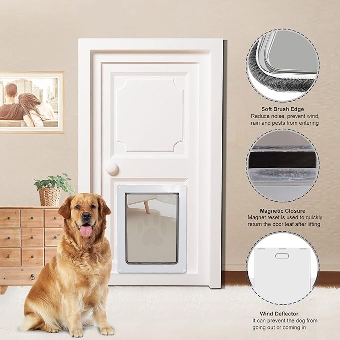 CEESC Large Dog Door for Pets Up to 100 lb, Weatherproof Pet Door for Cats and Dogs, Durable, Snap-in Closing Panel Included, Suitable for Interior and Exterior Doors (Large, White)