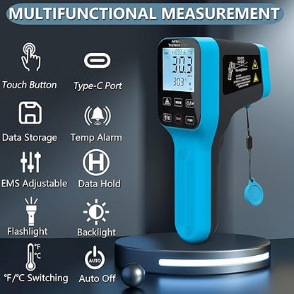 HOLDPEAK Pyrometer D:S=30:1 with Bluetooth, High Temp Infrared Thermometer -58℉~2912℉, Non-Contact Industrial Digital IR Laser Thermometer Gun with Waterproof Touch Button (NOT for Human)